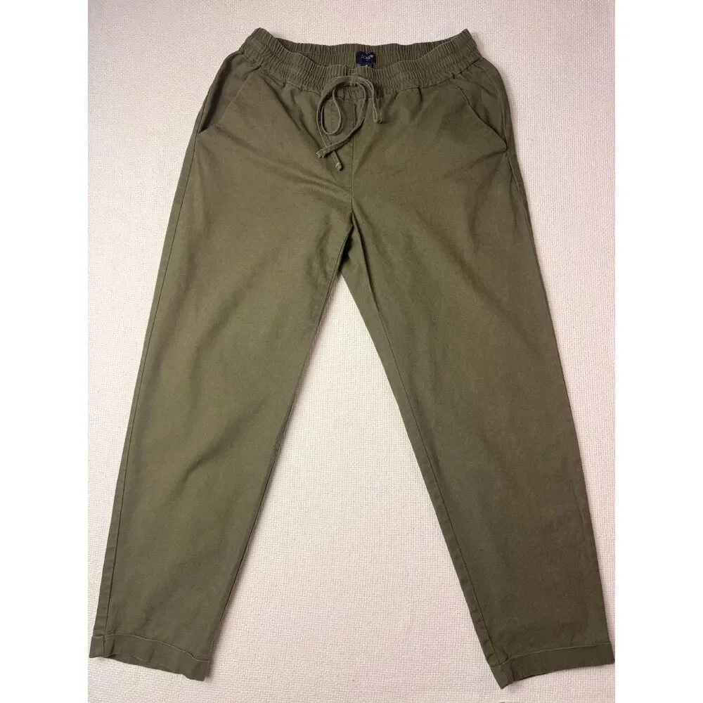 J.Crew Olive Linen Blend Drawstring Pull-On Pants Women's Size 4 lagenlook comfy